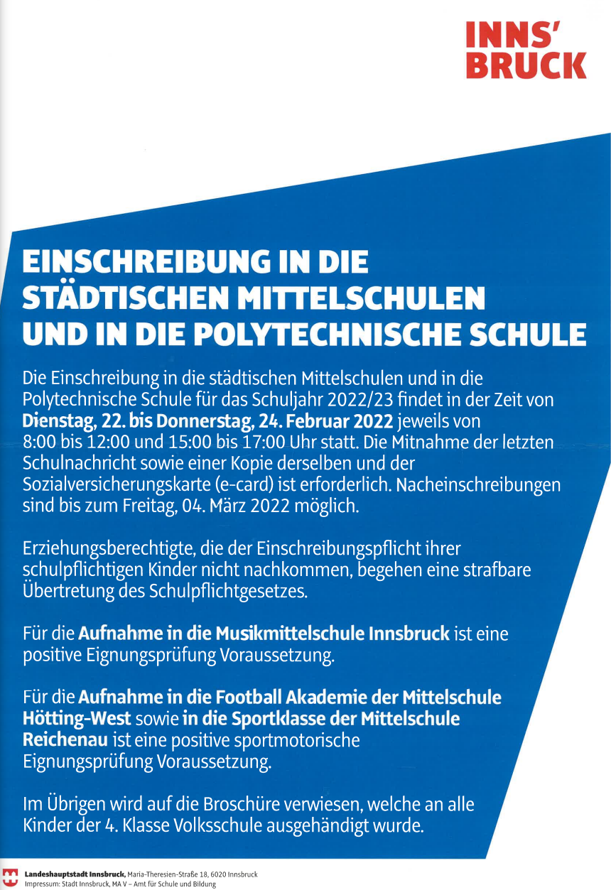 Einschreibung für 2022/23